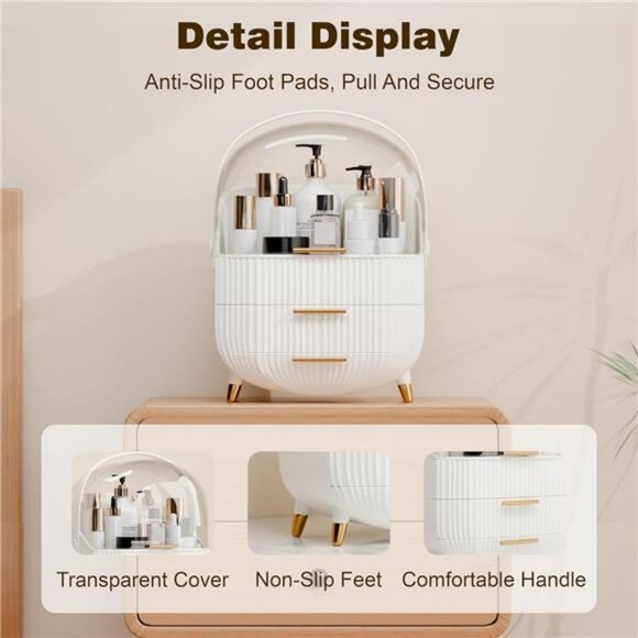 Makeup organizer with lid drawers skincare vanity storage box for countertop - Picture 4 of 6